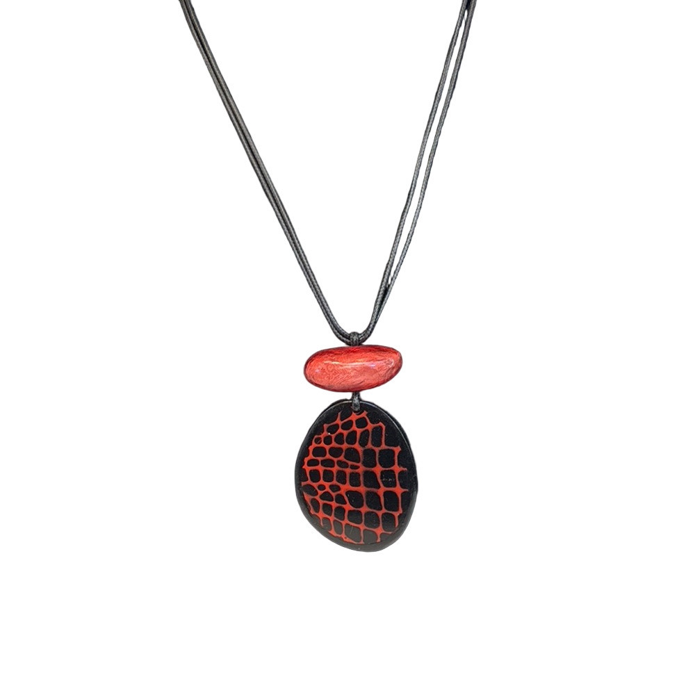 NWT Decouture Geometric Red and Black Necklace with Lattice Pendant